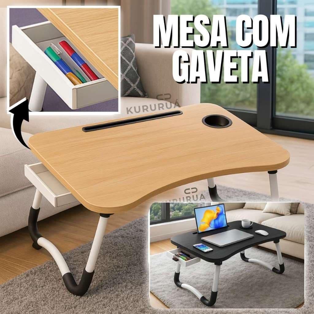 Mesa para Notebook Mesinha para Computador Portátil Cama para estudos com Gaveta Dobravel
