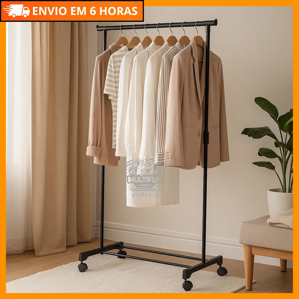 Arara De Roupa Cabideiro Sapateira Rack Organizador Multiuso Com Rodinhas Suporta 20kg