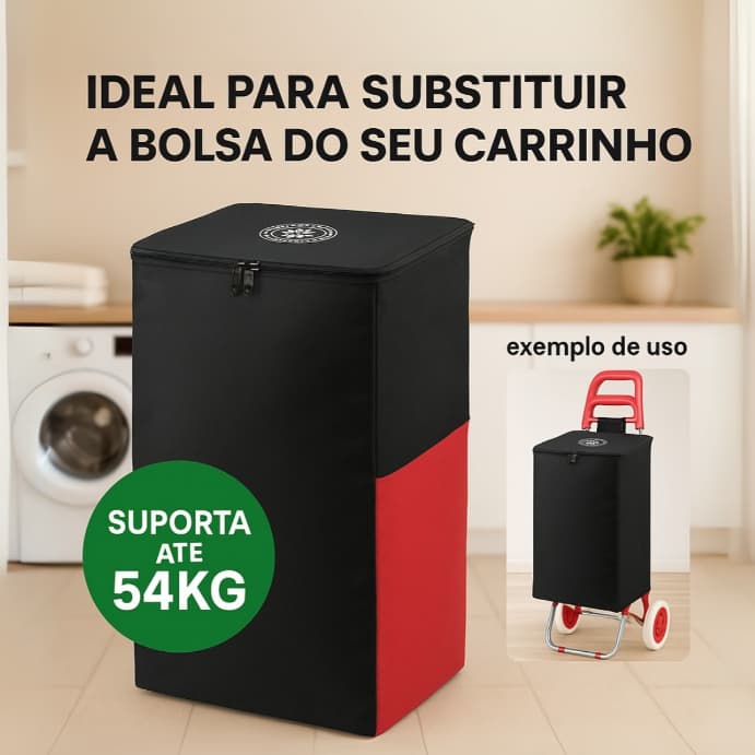 Bolsa para Carrinho de Feira 54L em Nylon Reforçado — Tampa com Zíper | Várias Cores