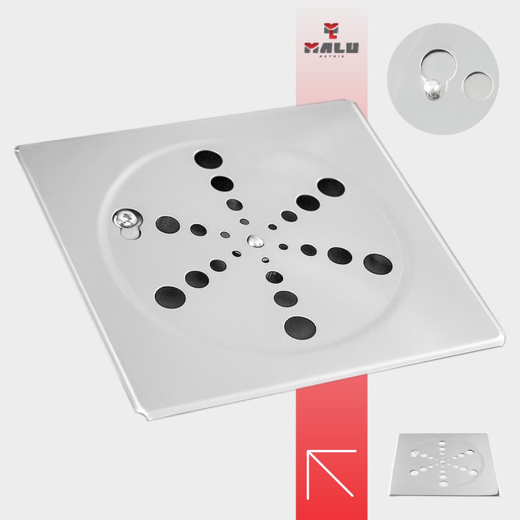 Ralo Grelha Tampa Quadrada 15x15 Aço Inox para Banheiro Lavabo Área Externa S/ Caixilho