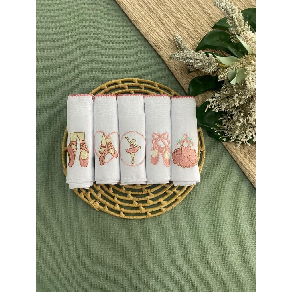 Kit 5 Fraldas De Bebê Bordadas  Dupla 100% Algodão  70x70cm – Toque Macio e Delicado Feminina