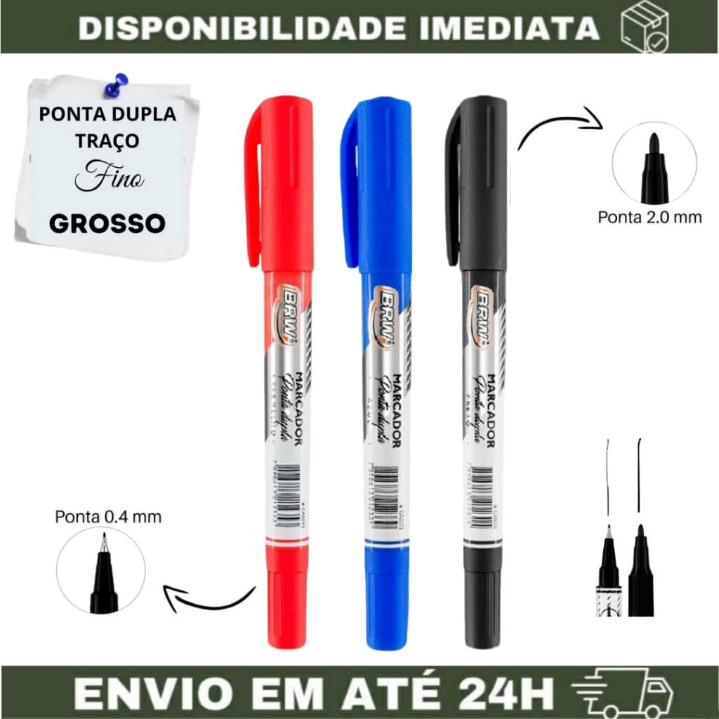 Caneta Marcador Ponta Dupla  2.0mm/0.4mm - Multiuso CD/DVD - BRW