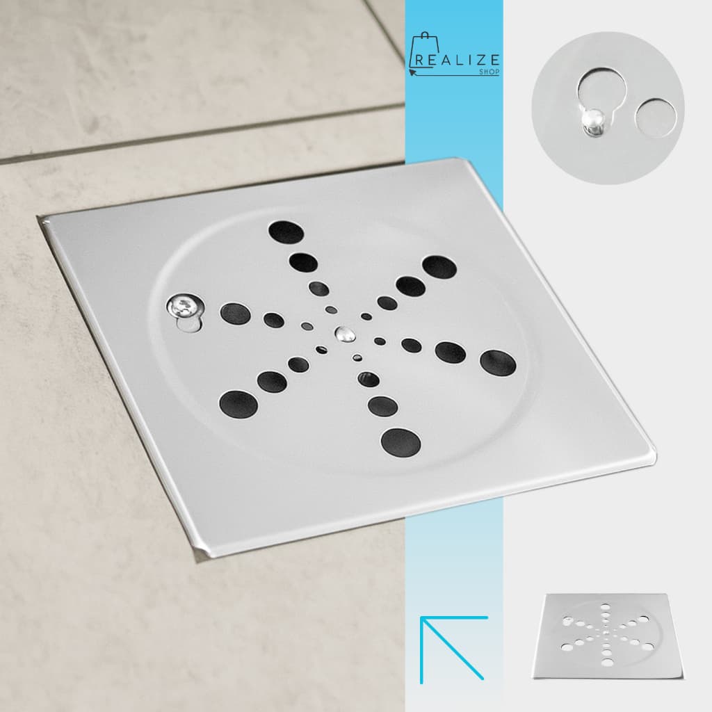 Ralo Grelha Tampa Aço Inox Quadrada 15x15 para Banheiro Lavabo Área Externa S/ Caixilho