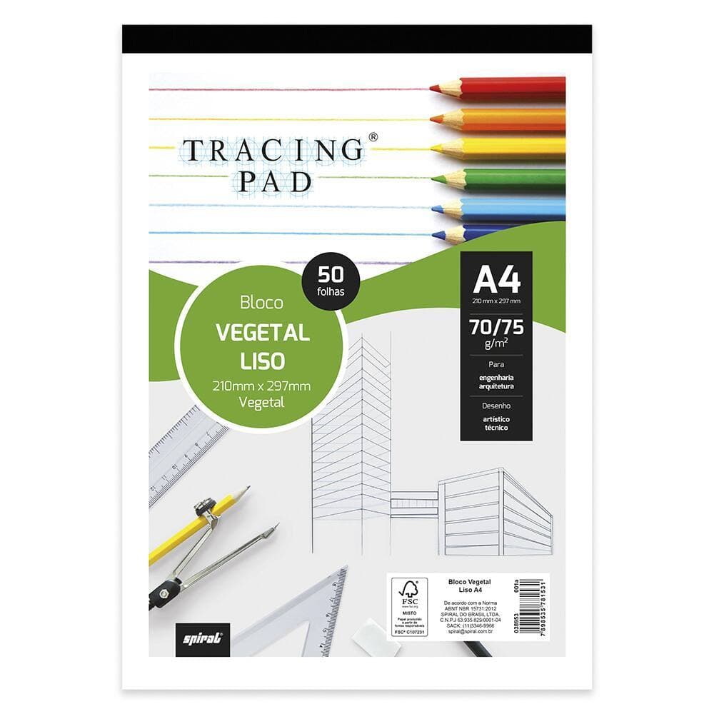 Bloco Vegetal Liso A4 70/75g Tracing Pad - BL 50 FL
