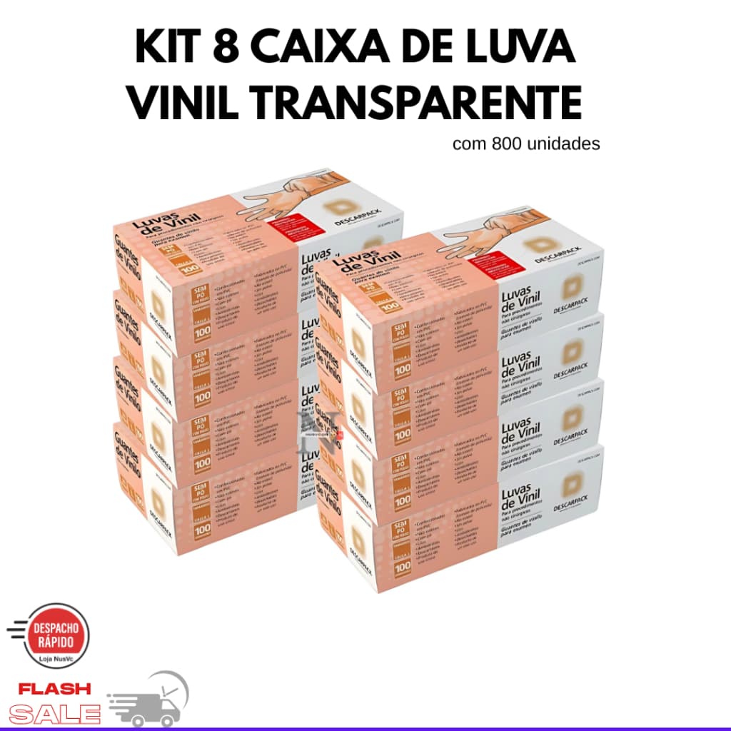 Kit Até 8 Caixas De Luvas Vinil Transparente Resistente Descartável Uso Diário e Profissional
