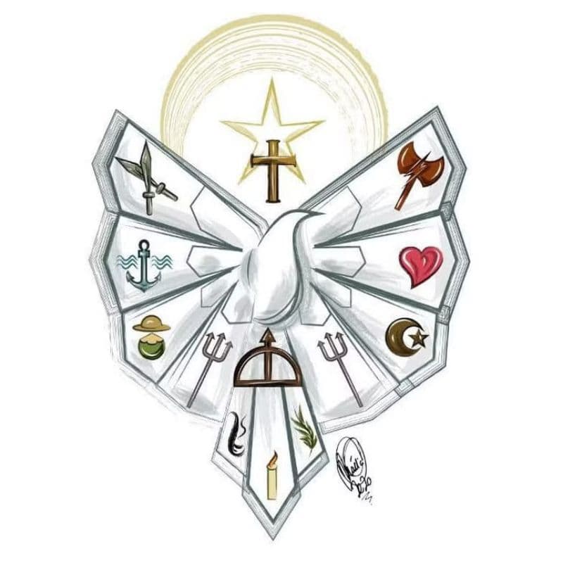 Saquinho de fio e guias pombo símbolos orixas. umbanda e Candomblé