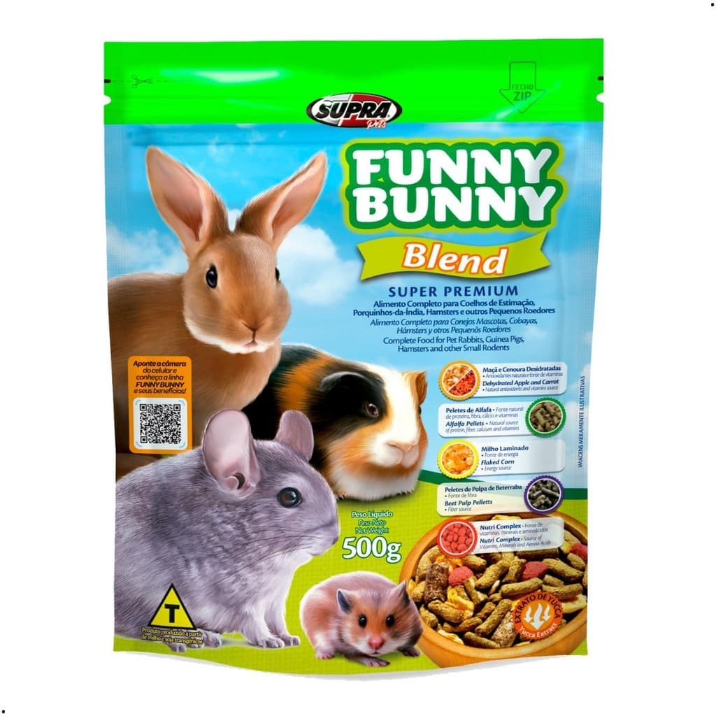 FUNNY BUNNY 500G BLEND - RAÇÃO COMPLETA PARA ROEDORES, COELHOS, HAMSTER, PORQUINHO DA INDIA