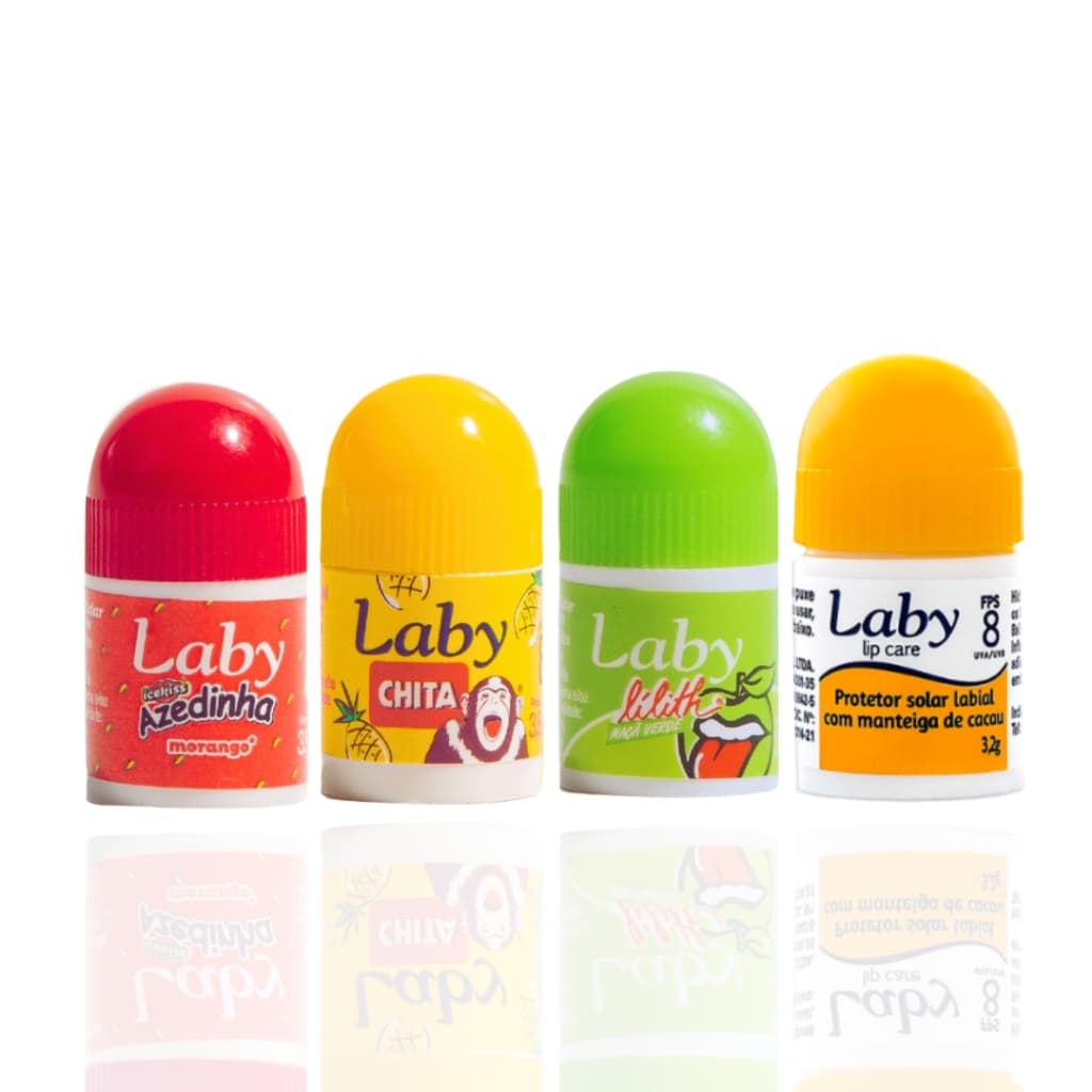 Hidratante Labial Pequeno de Bolso Laby Bala Chita, Bala Lilith, Bala Azedinha, Manteiga de Cacau