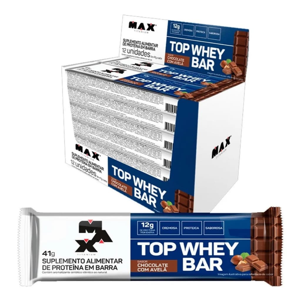 Top Whey Bar 41g - Max Titanium Barrinha Proteica Protein Cx 12 unidades