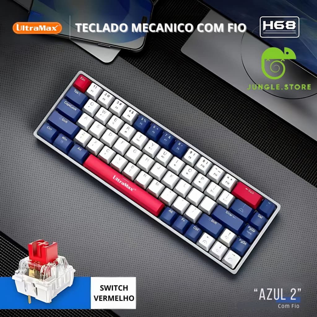 Teclado Gamer/ Escritório Com Fio RGB LED Iluminado  Com 68 Teclados Mecânicos