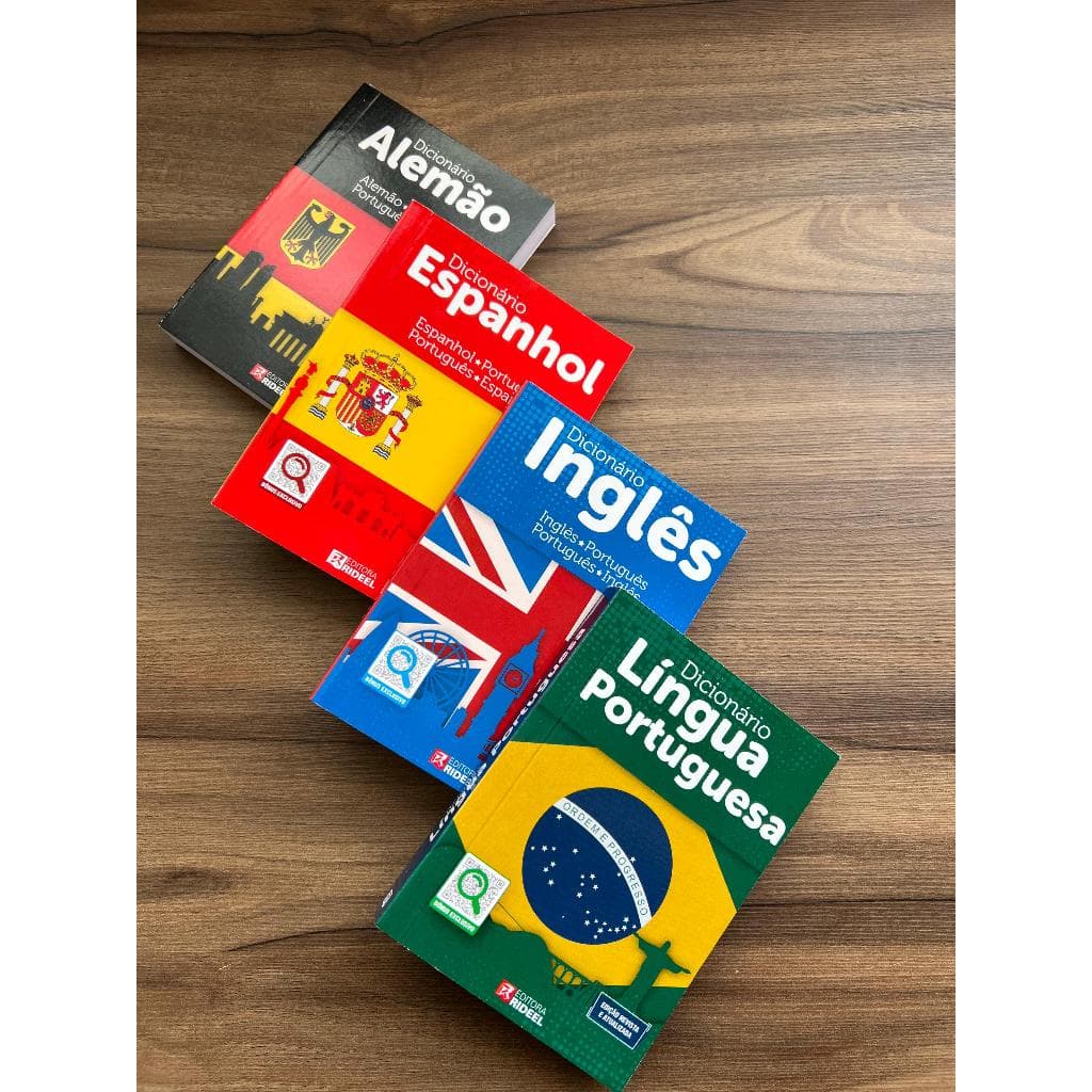 Kit 4 Dicionários Alemão Espanhol Inglês e Português 368 Páginas cada Pequeno Editora Rideel Bicho Esperto Capa Flexível