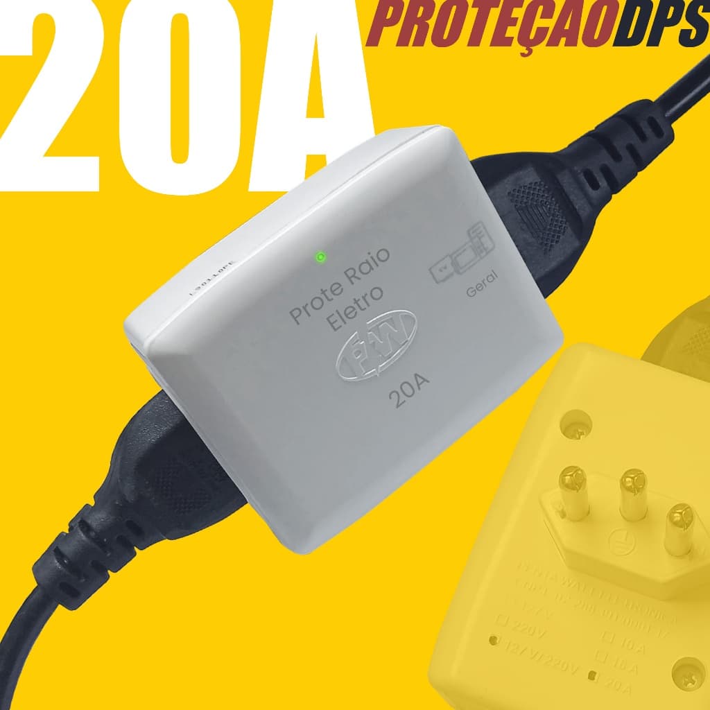 Protetor Contra Surtos Elétricos Raios DPS 20A PW Tomada Dupla de 3 Pinos Bivolt 127v ou 220v Pocket