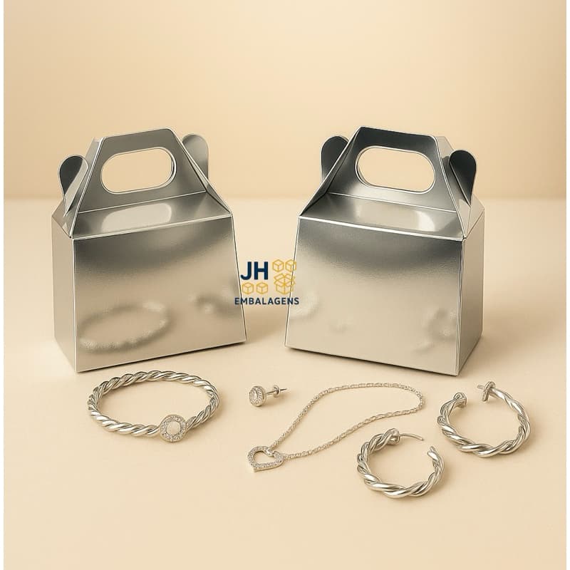 100 Caixinha Sacolinha embalagem para jóias, bijuterias, doces, lembrancinhas. Caixa Mini Maletinha PRATA