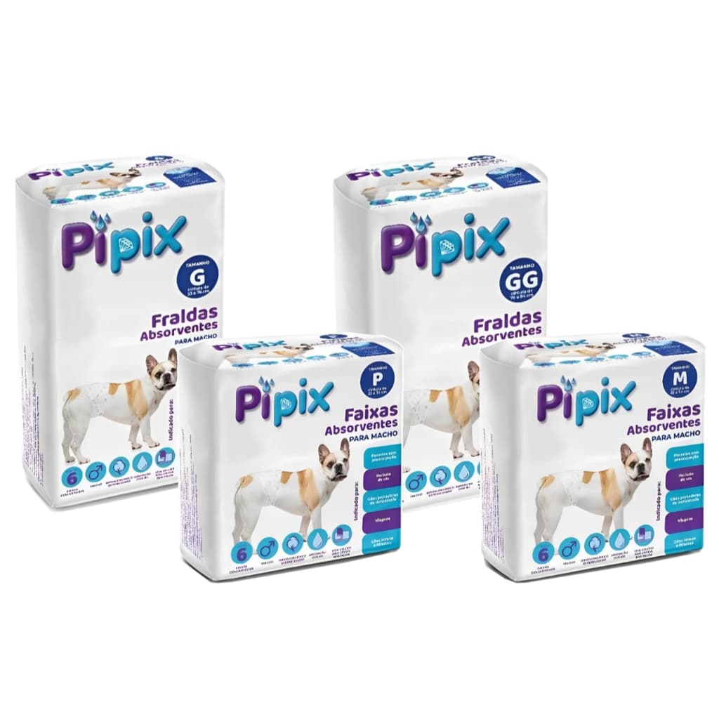 Fralda Higiênica Descartável para Cães Macho PIPIX Pacote com 6 Unidades Fralda Pet