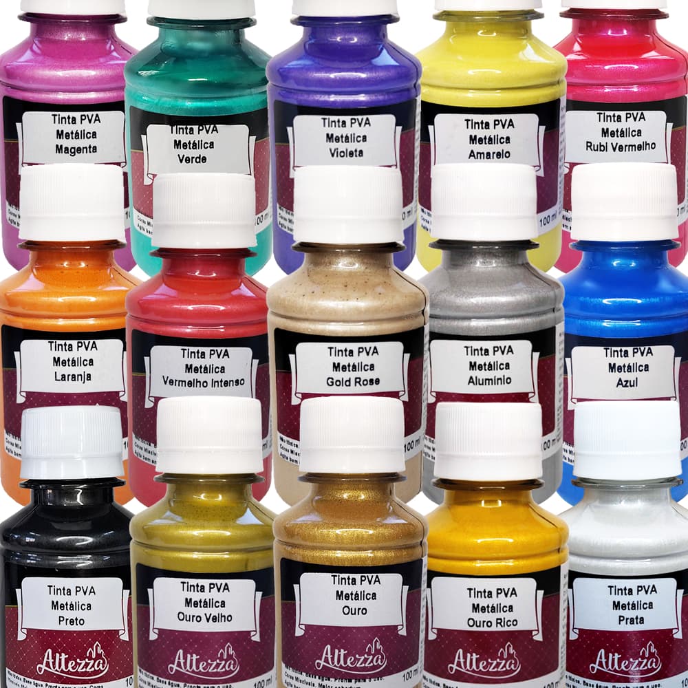 Tinta PVA Metálica 100ml Para Artesanato Altezza Alto Brilho Shaker Box Mdf Com Maior Rendimento