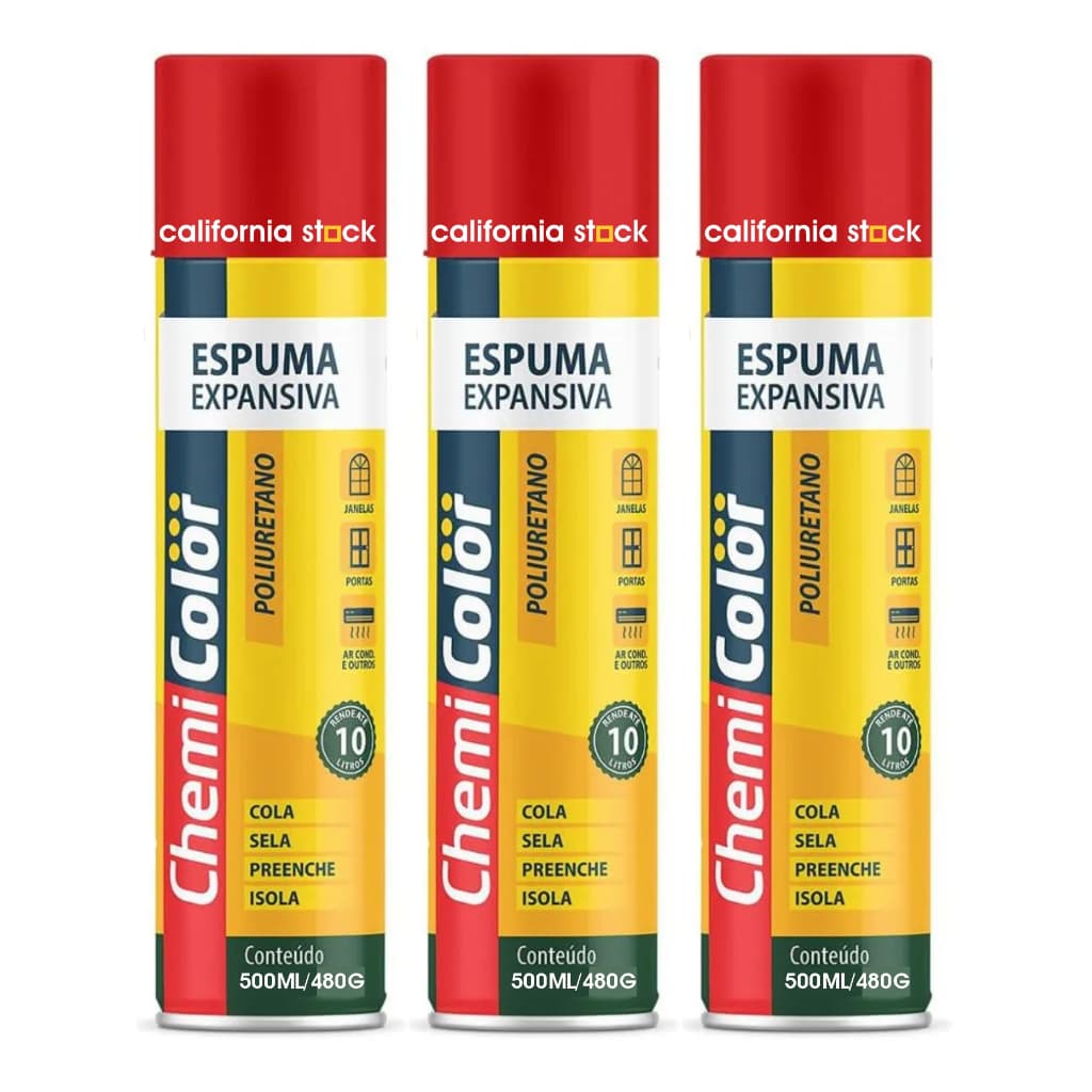 Kit 3 Espuma Expansiva Grande 500ml Uso Geral Vedação Portas e Janelas NOVA EMBALAGEM 500ML