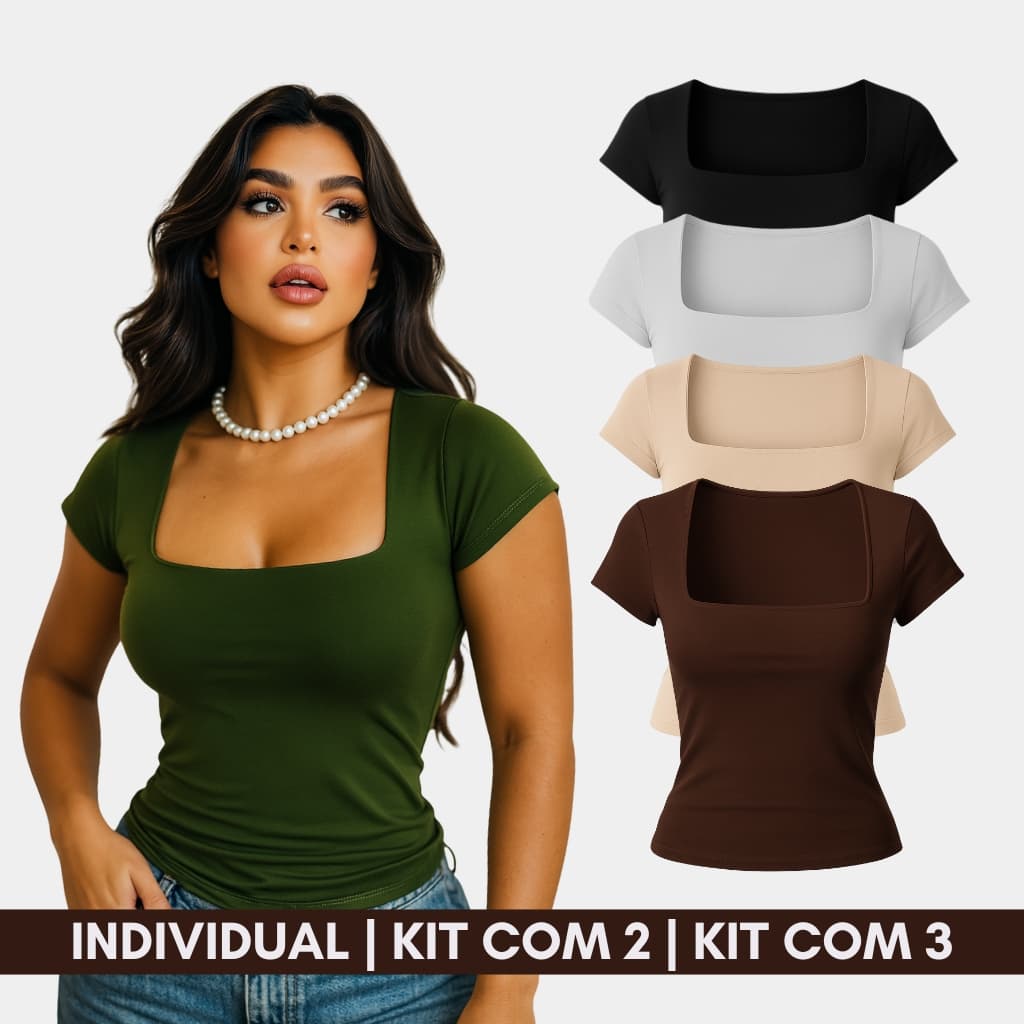 Blusa Suplex Feminina Decote Quadrado Básica Premium Elegante Casual Segunda Pele