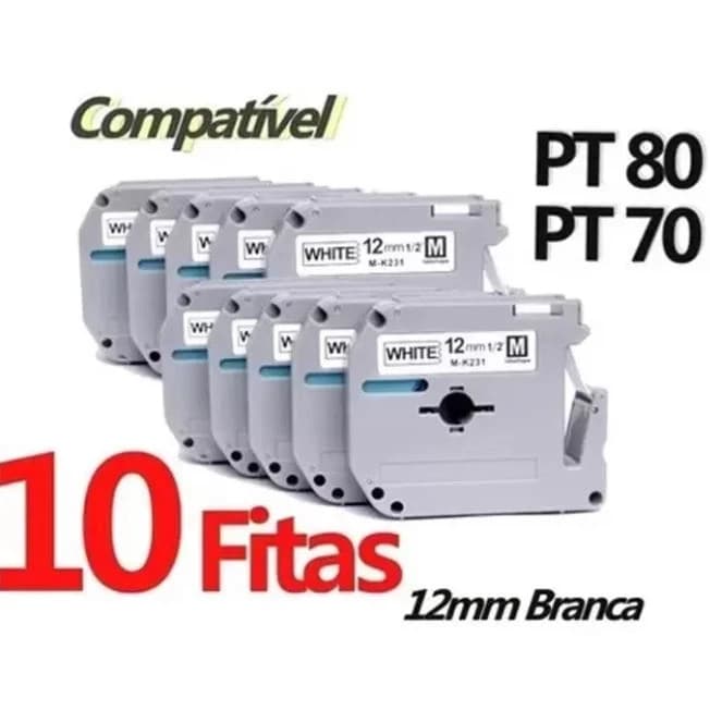 Kit 10 Fitas Compatível com Rotulador 12mm M-K231 MK-231 MK231 M K231 MK 231