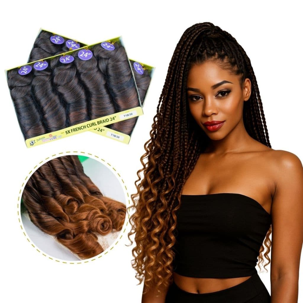 Kit 2 French Curl 400g Crochet Braids Fibra sintética Premium Cabelo trançado com pontas