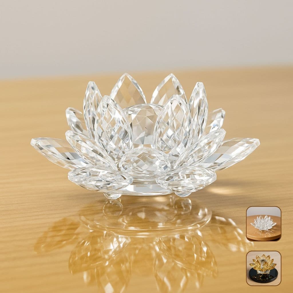 Flor de Lótus Cristal Decorativo 8cm Feng Shui Mesa Presente