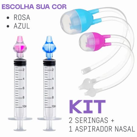 Kit 2 seringas E 1 aspirador nasal Lavagem e Limpeza nasal para Bebês rosa ou azul