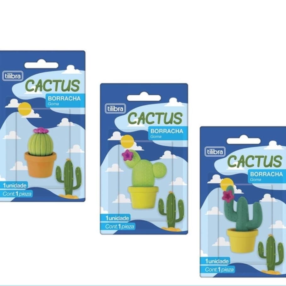 Borracha Escolar Cactus Escolar Planta Vaso Colorida Tilibra Envio Rápido