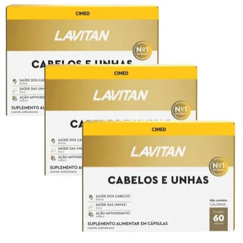 KIT 3UNID LAVITAN CABELOS E UNHAS 60COMP CADA ORIGINAL