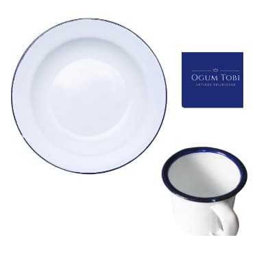 Prato e Caneca de Agate Esmaltado Branco