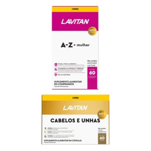 Kit 01 Lavitan Mulher A-Z + 01 Lavitan Cabelos e Unhas – 60 Comprimidos Cada