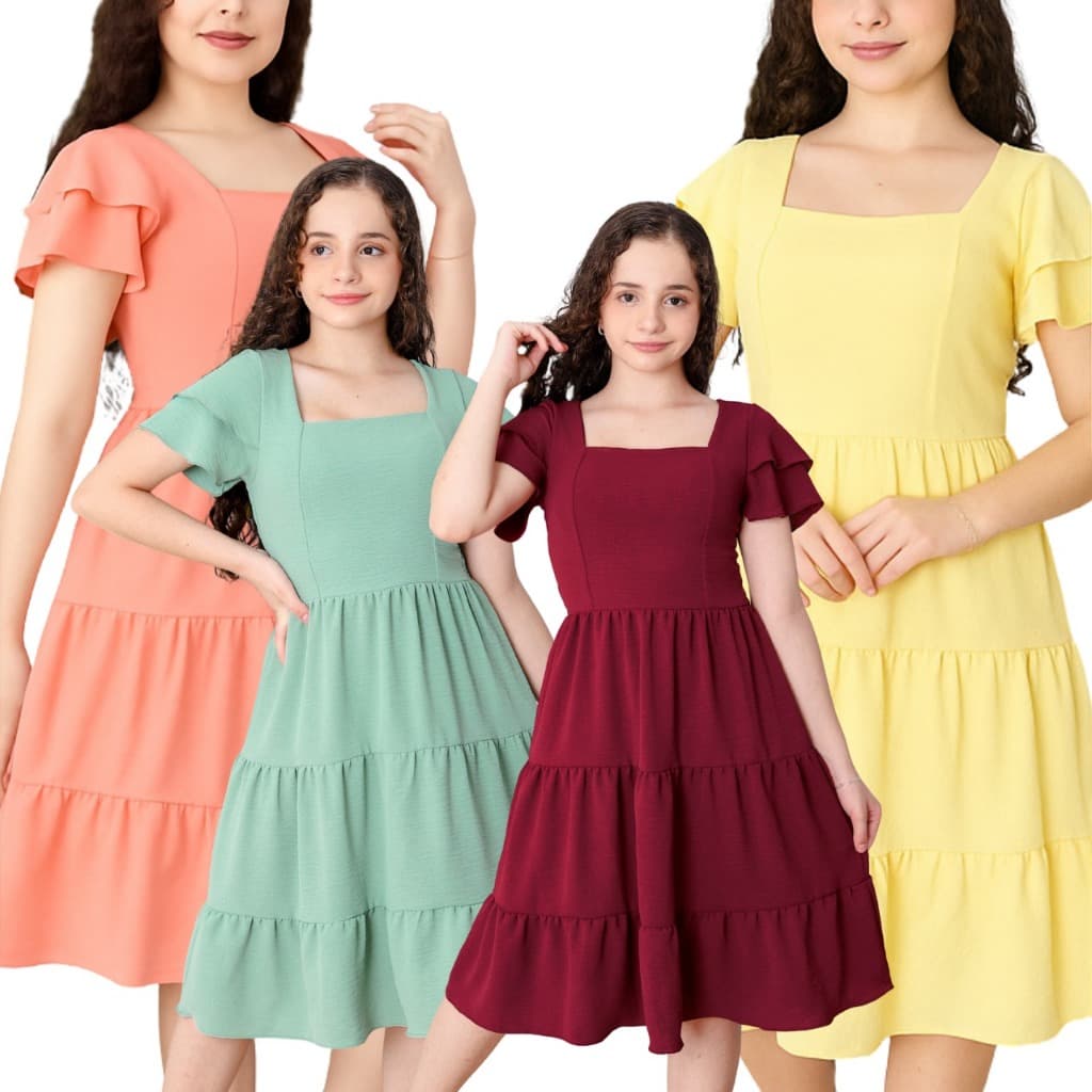 Vestido Juvenil feminino 12 14 16 festa evangélico com manga tecido duna não amassa