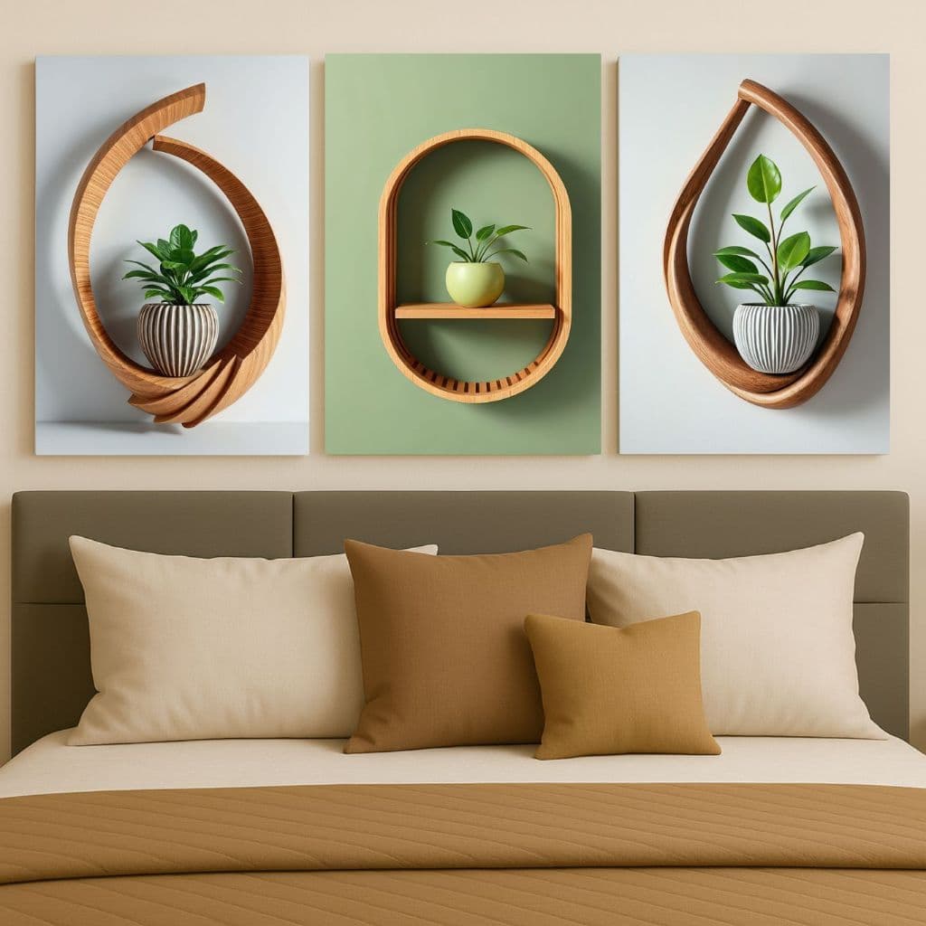 Quadro Decorativo Vaso de Plantas Esculturas Criativas em Madeira