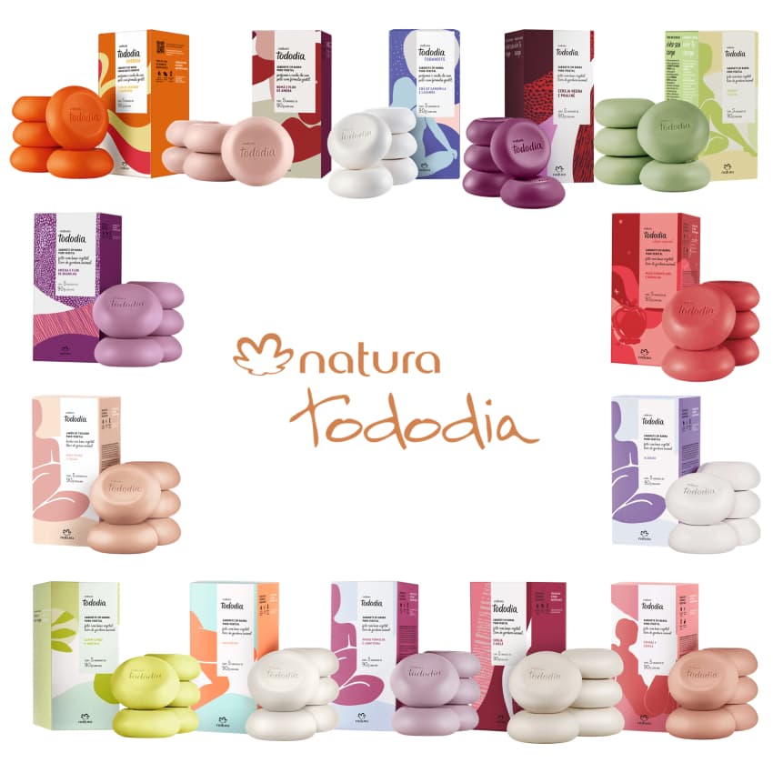 (Kit 2 Caixas) Sabonete em Barra Natura Tododia - 5x90g: Algodão, Ameixa & Baunilha, Macadâmia, Cereja & Avelã e mais