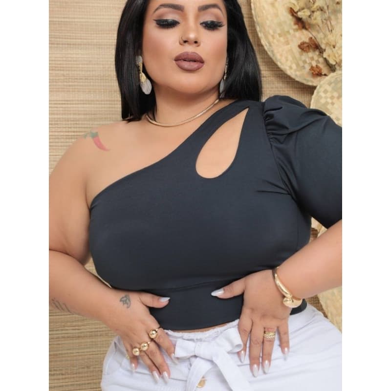 Cropped plus size feminino ombro so manga princesa mula manca