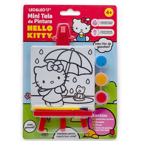 Mini Tela de Pintura com Cavalete Hello Kitty - Blisters Estampas Sortidas c/ 1 Cavalete + 1 Tela