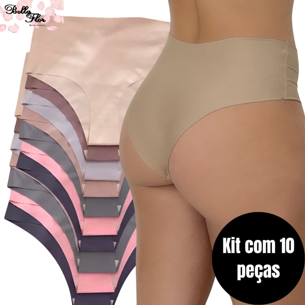 10 Calcinhas Cós Alto Sem Costura Corte a Laser Conforto Não Marca