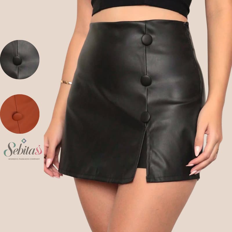 SHORT SAIA COURINO FEMININO BOTÃO FORRADO COURO CINTURA  ALTA INVERNO P M G GG
