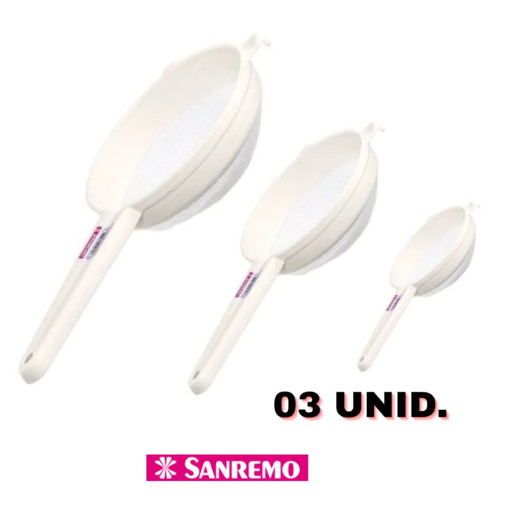 Kit 3 Peneiras Sanremo com Tela de Nylon E Cabo de Plástico