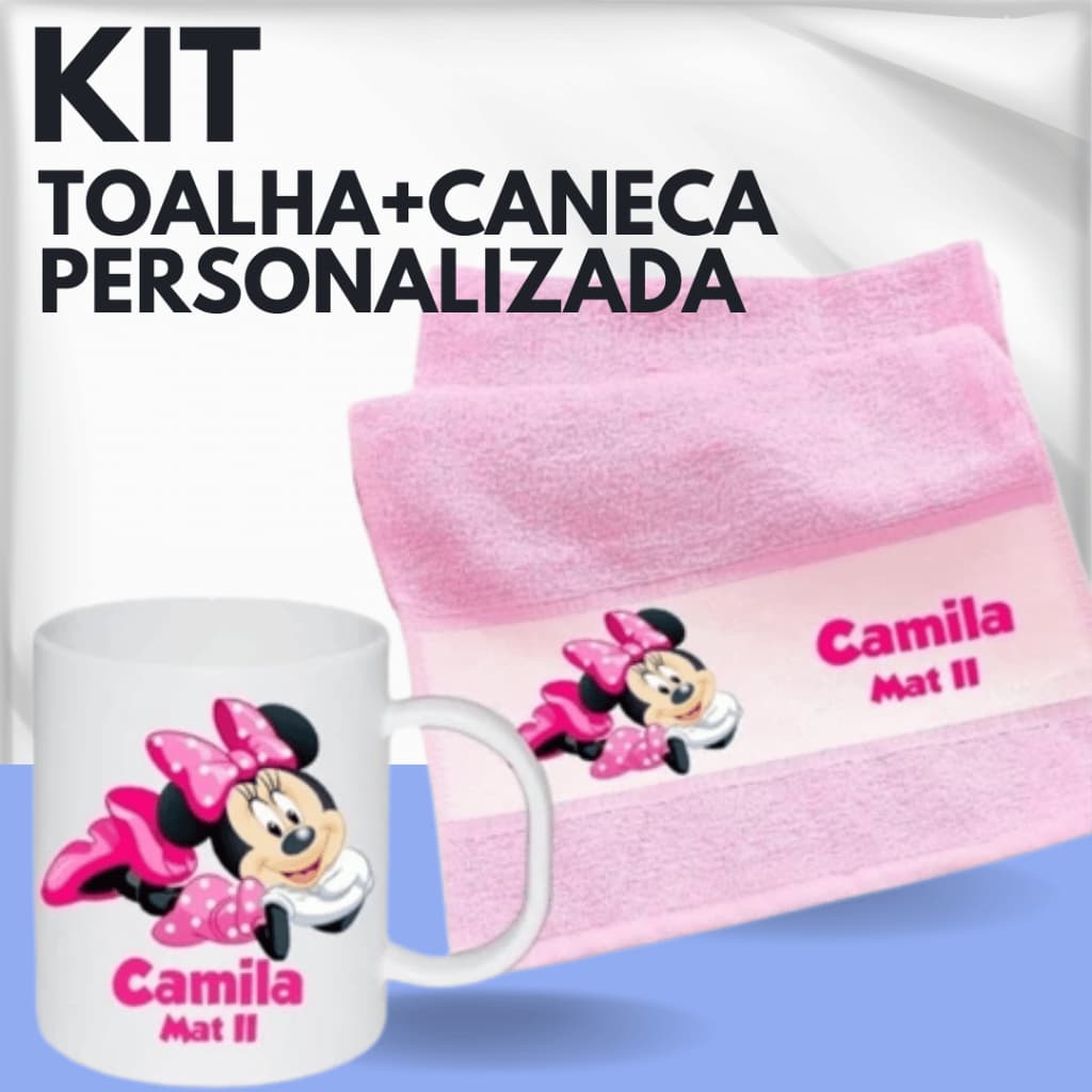 Kit Infantil Caneca de Plástico Personalizada e Toalha de Boca Personalizada Com Tema Nome e Foto
