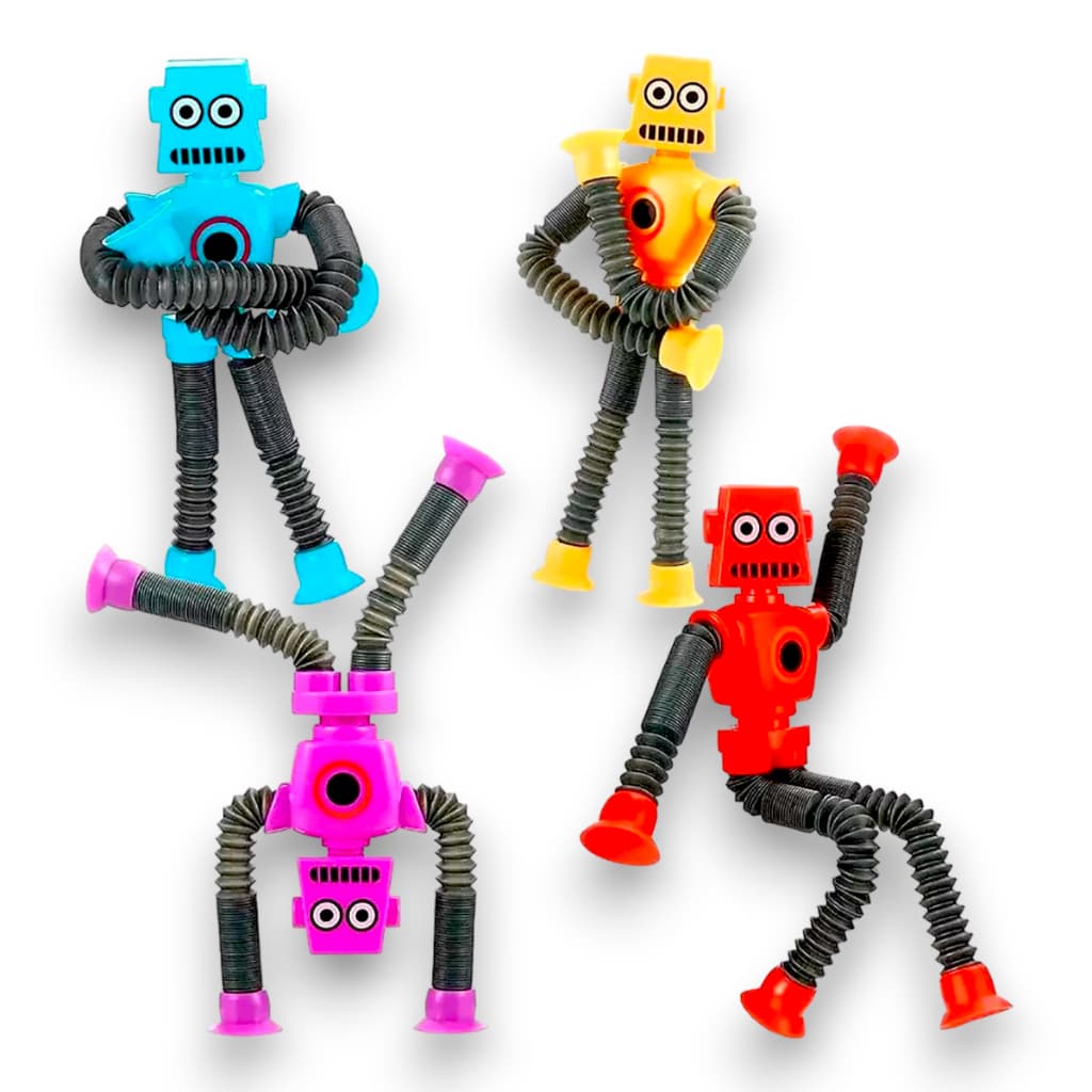 Robos Pop Tube Brinquedo Infantil Estica e Gruda com Ventosa Led Sensorial