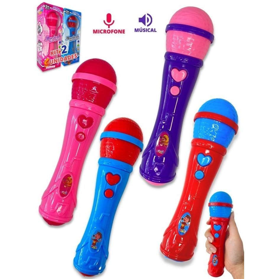 Kit 1/2 Microfone de Brinquedo Infantil Reproduz A Voz Cantor Brinquedo Musical Microphone Menino/Menina