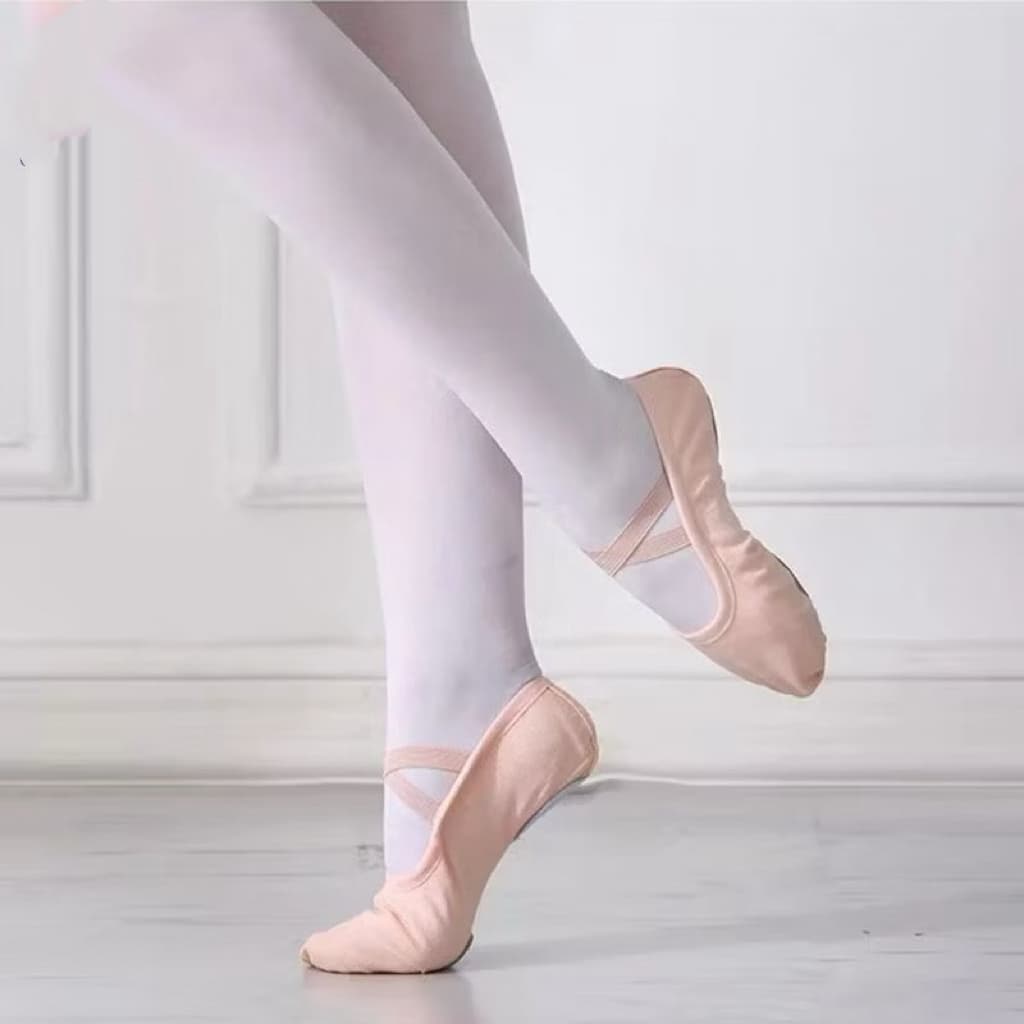 Sapatos De Ballet Adulto/Infantil (25-39) De Sola Macia Pano Treinamento Carne （Compre um tamanho acima）
