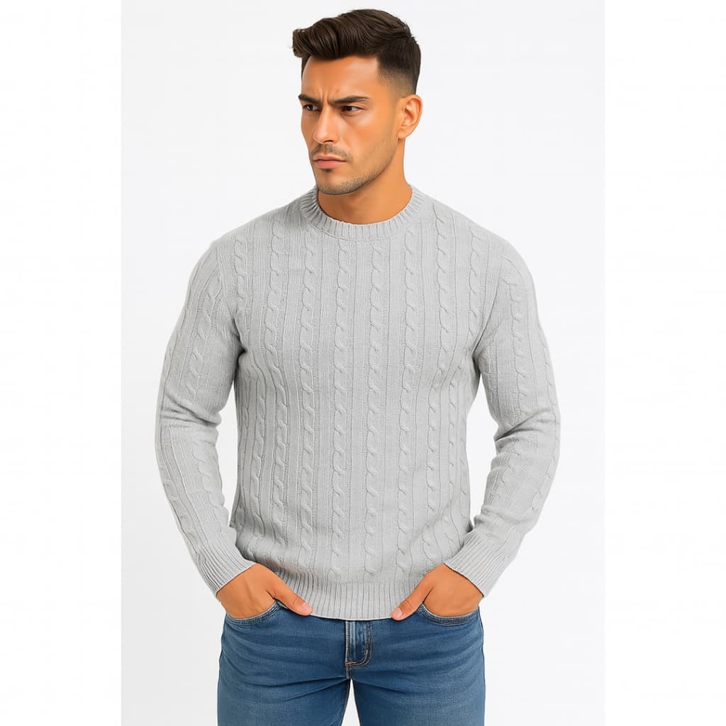 Suéter Tricot Masculino Liso Básico Casaco Blusa de Frio Gola Redonda Sem Estampa em Lã