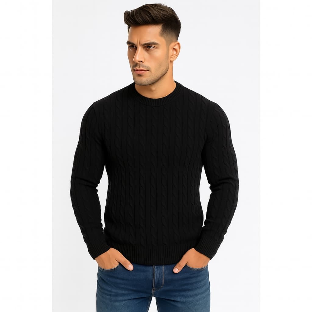 Suéter Tricot Masculino Liso Básico Casaco Blusa de Frio Gola Redonda Sem Estampa em Lã