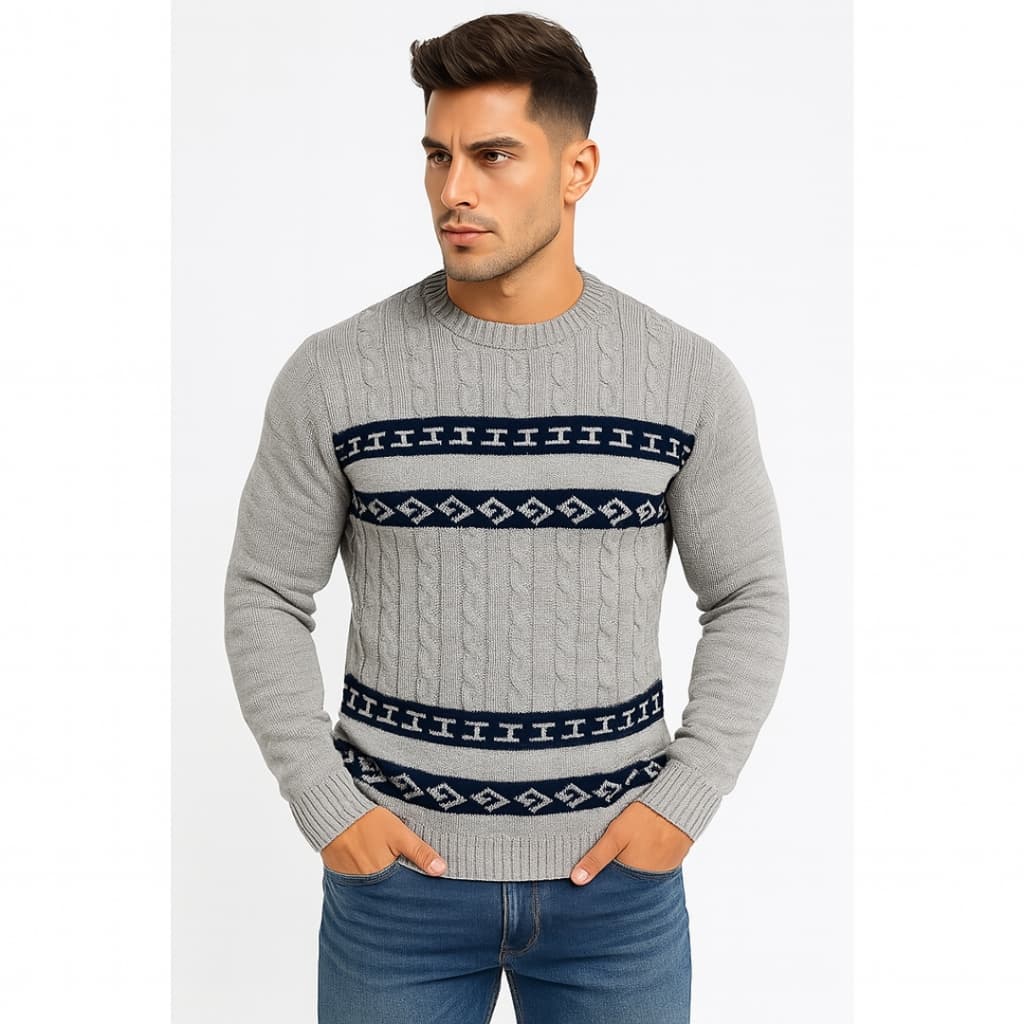 Suéter Tricot Masculino Liso Básico Casaco Blusa de Frio Gola Redonda Sem Estampa em Lã