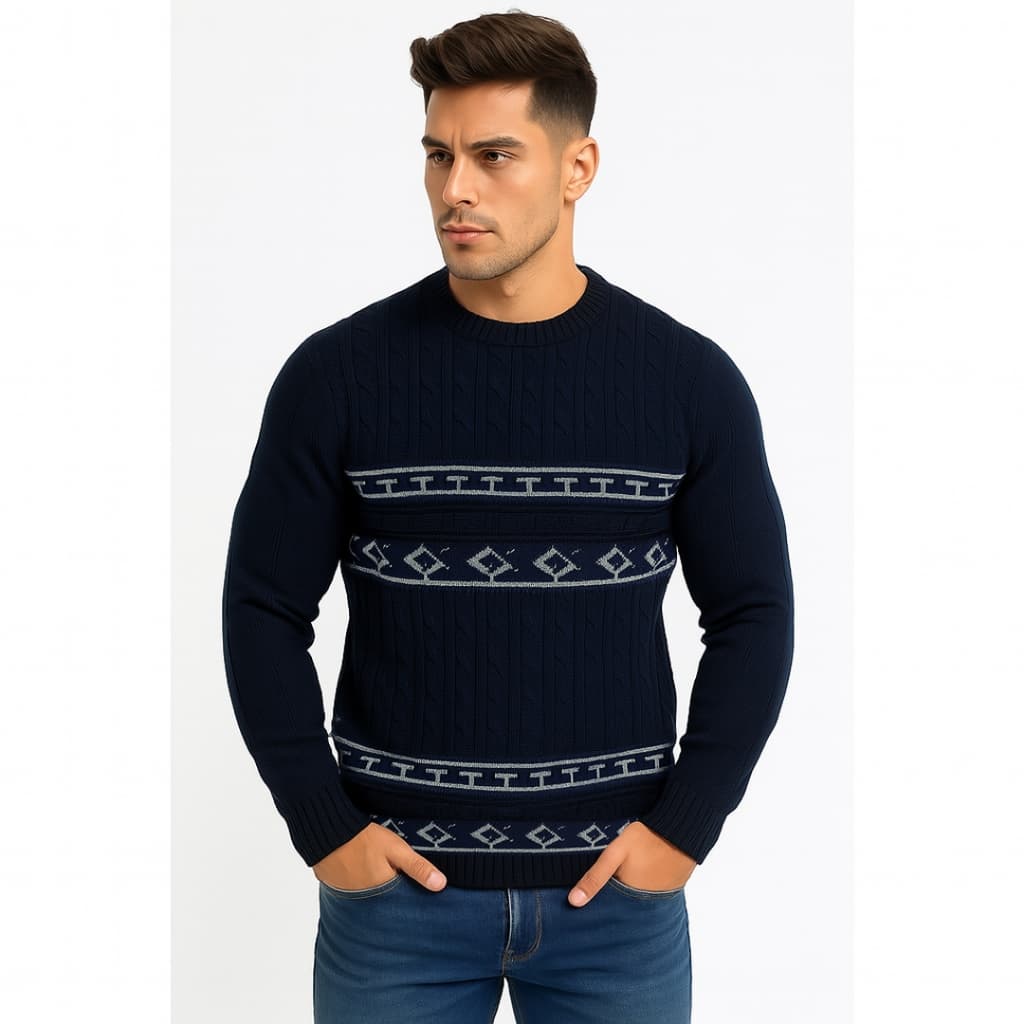 Suéter Tricot Masculino Liso Básico Casaco Blusa de Frio Gola Redonda Sem Estampa em Lã