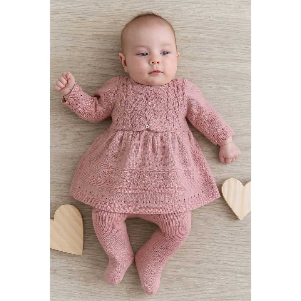 Vestido Laço Calça Récem Nascido Conjunto Tricô infantil Bebê Menina Tricot RN