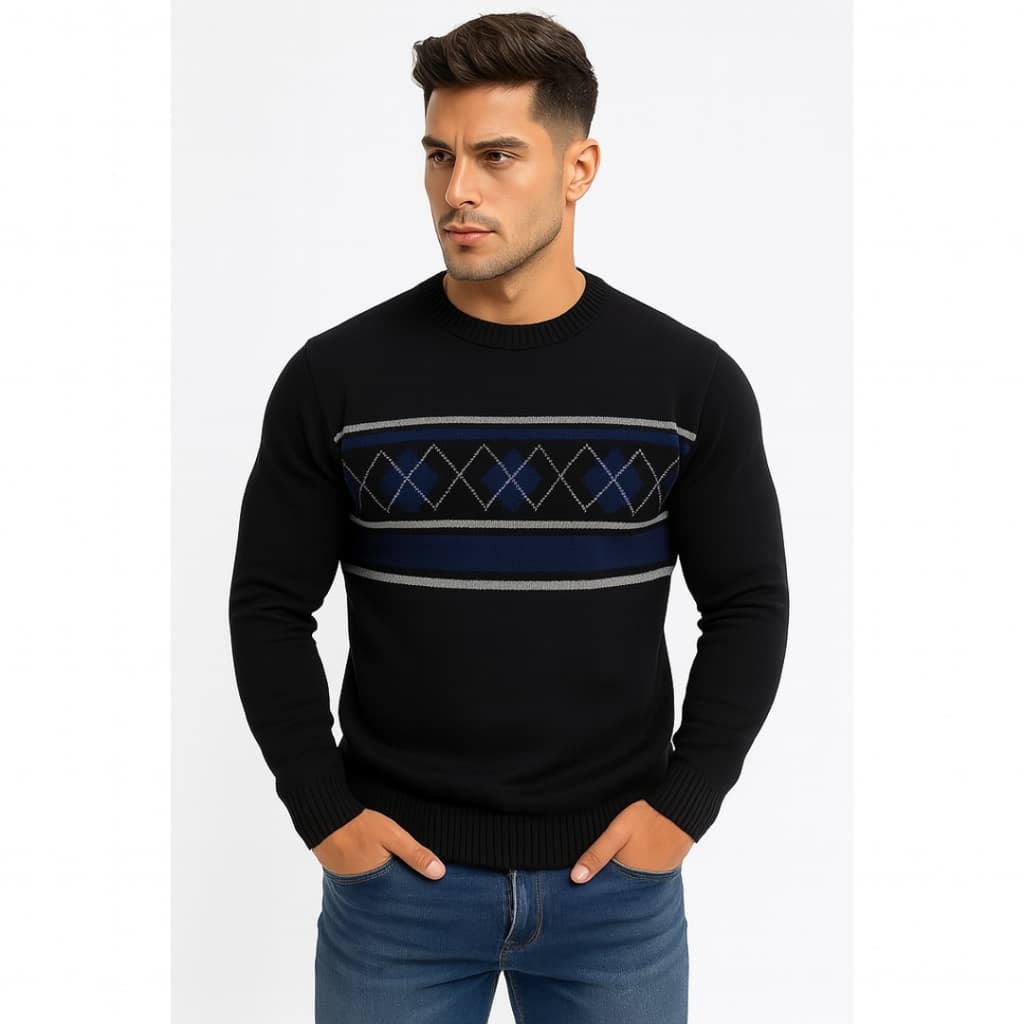 Suéter Tricot Masculino Liso Básico Casaco Blusa de Frio Gola Redonda Sem Estampa em Lã
