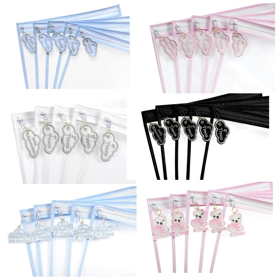 Kit 6 Saquinhos Maternidade com Zíper e Tag Bordada – Organizador Roupas Bebê e Mamãe 26x31cm