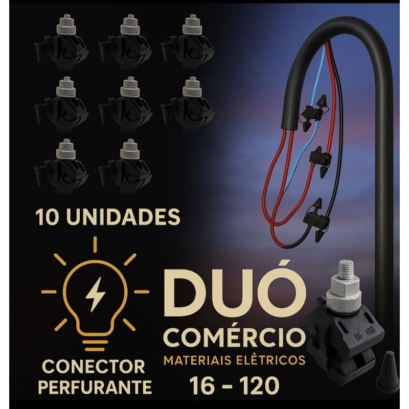Kit com 10 peças, Conector perfurante 16 a 120, Vampiro, Morcego, Piranha, Pirceng