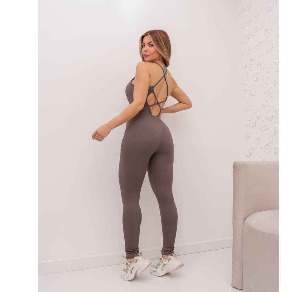 Macacão Feminino Fitness Academia Esportivo Canelado Poliamida Elástico com Bojo 3RD SD1711